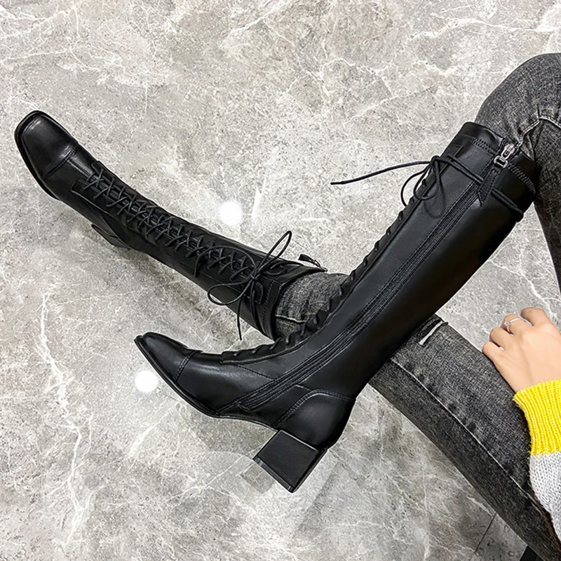 Boots 2022 Autumn and Winter New Black Luxury Martin Boots Front Lace-up Knee-length Boots Women's Thick Heel Knight Boots Women
Boots 2022 Autumn and Winter New Black Luxury Martin Boots Front Lace-up Knee-length Boots Women's Thick Heel Knight Boots Women