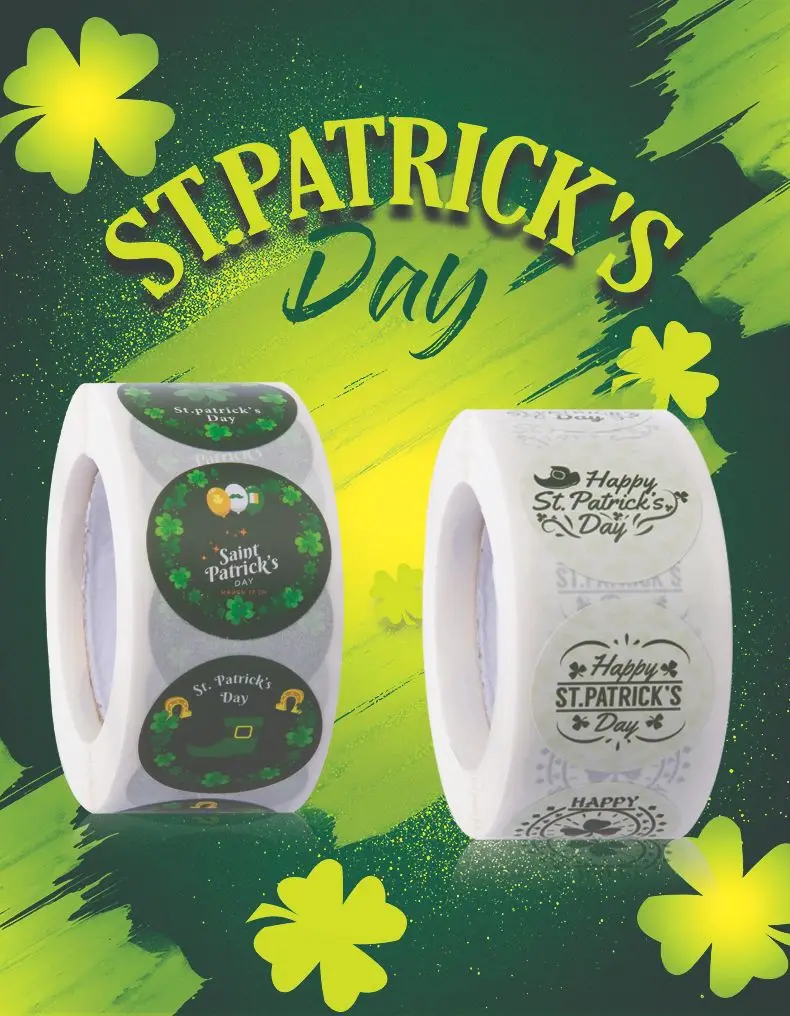 

New Ireland National Day Stickers St. Patrick's Day Self-adhesive Round Closure Labels Green Color Decorative Stickers
