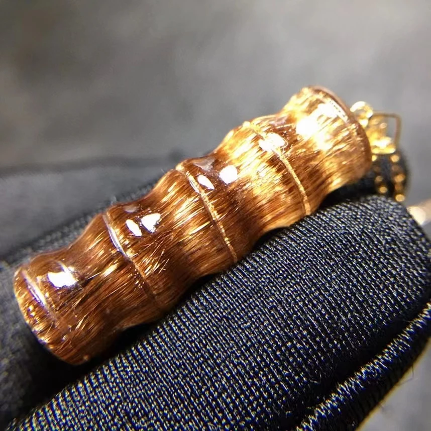

Natural Copper Rutilated Quartz Bamboo Pendant Necklace Yellow Rutilated Quartz Jewelry 3.5*10*9.7mm Women Brazil AAAAAAA