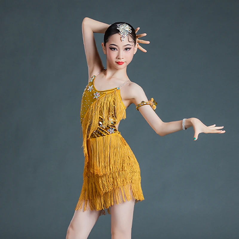 Girls Latin Competition Fringed Dress Training Clothes Salsa Dancewear Golden Samba Rumba Dancing Performance Dresses VDB4833
Girls Latin Competition Fringed Dress Training Clothes Salsa Dancewear Golden Samba Rumba Dancing Performance Dresses VDB4833