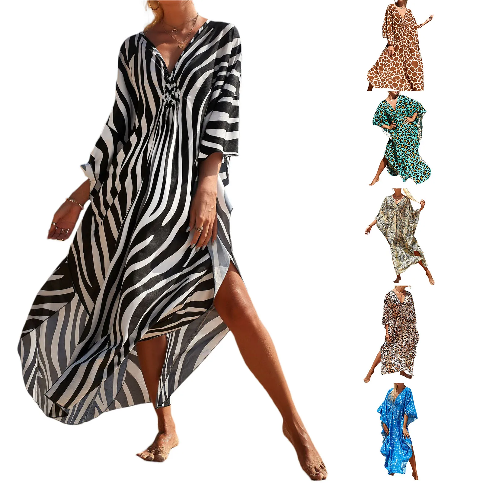 

Вязаное пляжное платье-накидка с леопардовым принтом, длинная туника, парео, бикини, накидка для плавания, пляжная одежда