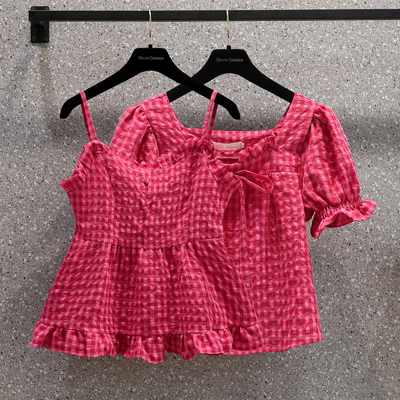 Oversize Plaid Korean Style Blouses Women Summer Fashion Sweet Large Tops Tie Up
Oversize Plaid Korean Style Blouses Women Summer Fashion Sweet Large Tops Tie Up