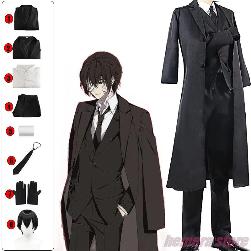 Anime Stray Dogs Dazai Osamu Cosplay Costume Long Jacket Coat Trench Suits Outfit Uniform Halloween Christmas Clothes
Anime Stray Dogs Dazai Osamu Cosplay Costume Long Jacket Coat Trench Suits Outfit Uniform Halloween Christmas Clothes