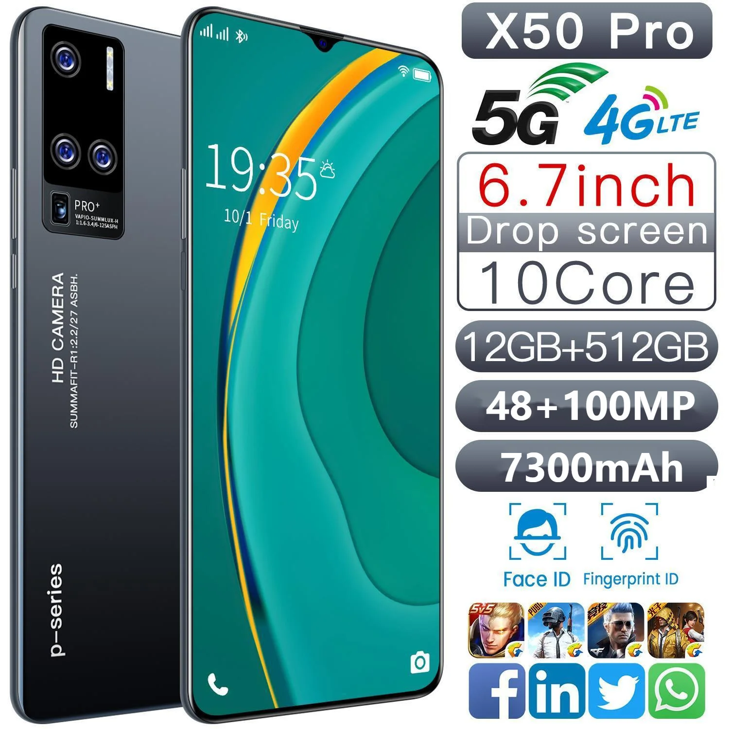 Global Version X50 Pro Smartphones 5G Dual 6.7 Inch 16GB+1TB 7300mAh 48MP+100MP AI Camera Dual SIM Unlocked Andriod Smart Phone
Global Version X50 Pro Smartphones 5G Dual 6.7 Inch 16GB+1TB 7300mAh 48MP+100MP AI Camera Dual SIM Unlocked Andriod Smart Phone