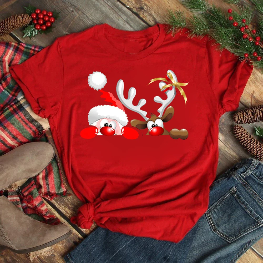 Cute Santa Claus with Deer Graphic Tee Shirt Merry Christmas T Shirt New Women T-shirt Xmas T-shirt Casual Female Red T-shirts
Cute Santa Claus with Deer Graphic Tee Shirt Merry Christmas T Shirt New Women T-shirt Xmas T-shirt Casual Female Red T-shirts