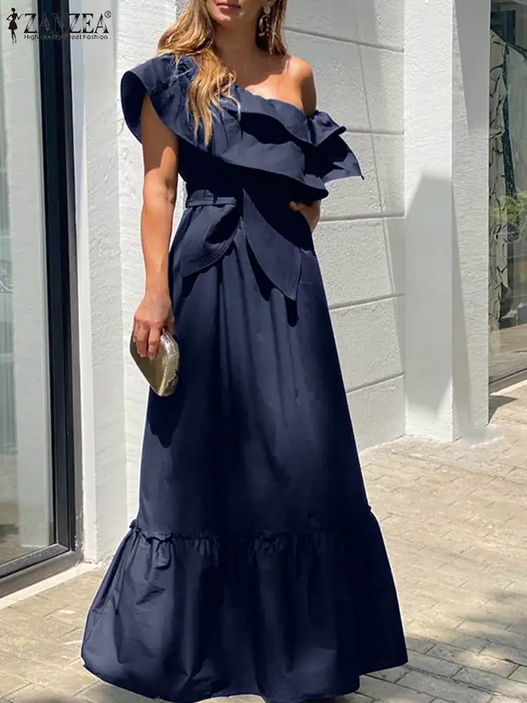 ZANZEA Summer Fashion Maxi Dresses Pleated One Shoulder Ruffles Streetwear Long Dress Casual Party Women Sundress Belted Robes
ZANZEA Summer Fashion Maxi Dresses Pleated One Shoulder Ruffles Streetwear Long Dress Casual Party Women Sundress Belted Robes
