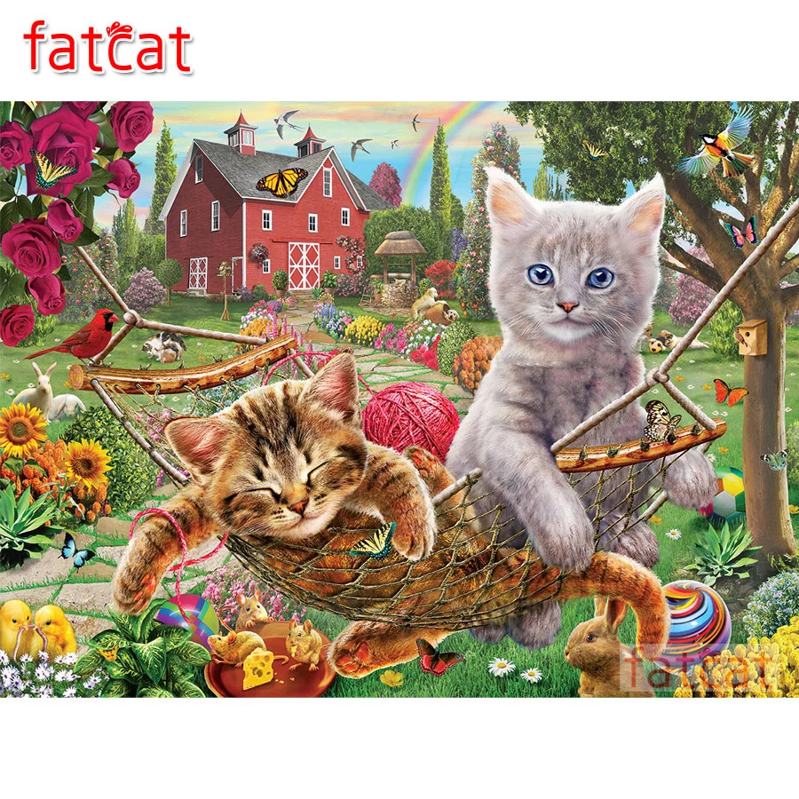 FATCAT garden cat swing mosaic painting house diy full square round drill diamond embroidery animals handcraft arts AE3482
FATCAT garden cat swing mosaic painting house diy full square round drill diamond embroidery animals handcraft arts AE3482