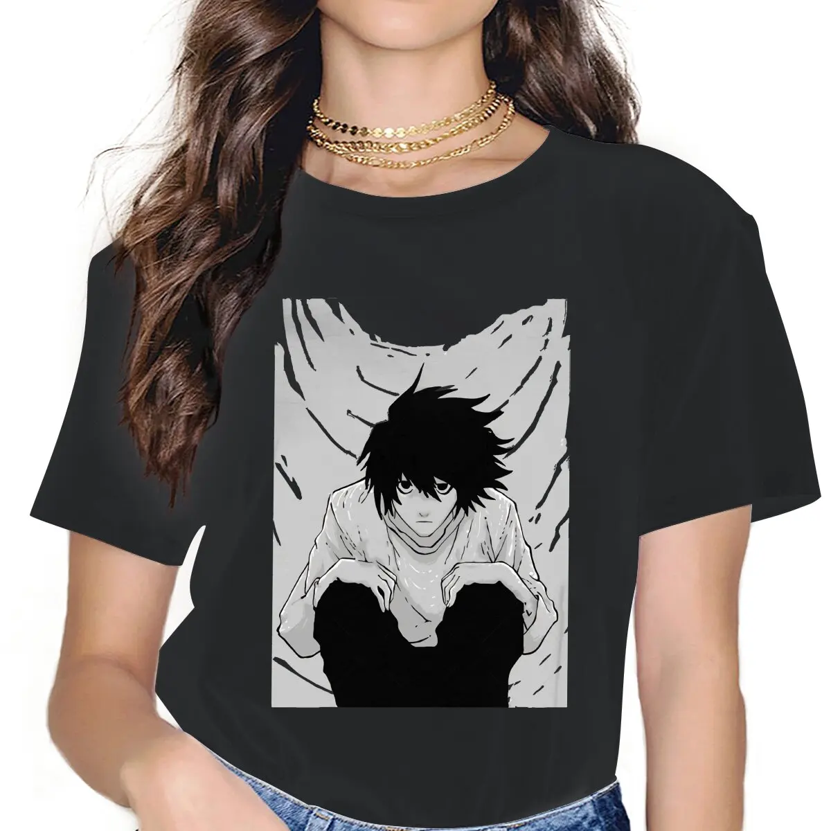 Funny Lawliet T-Shirt for Women O Neck Cotton T Shirt Death Note Light Yagami Ryuk Anime Short Sleeve Tee Shirt Unique Clothing
Funny Lawliet T-Shirt for Women O Neck Cotton T Shirt Death Note Light Yagami Ryuk Anime Short Sleeve Tee Shirt Unique Clothing