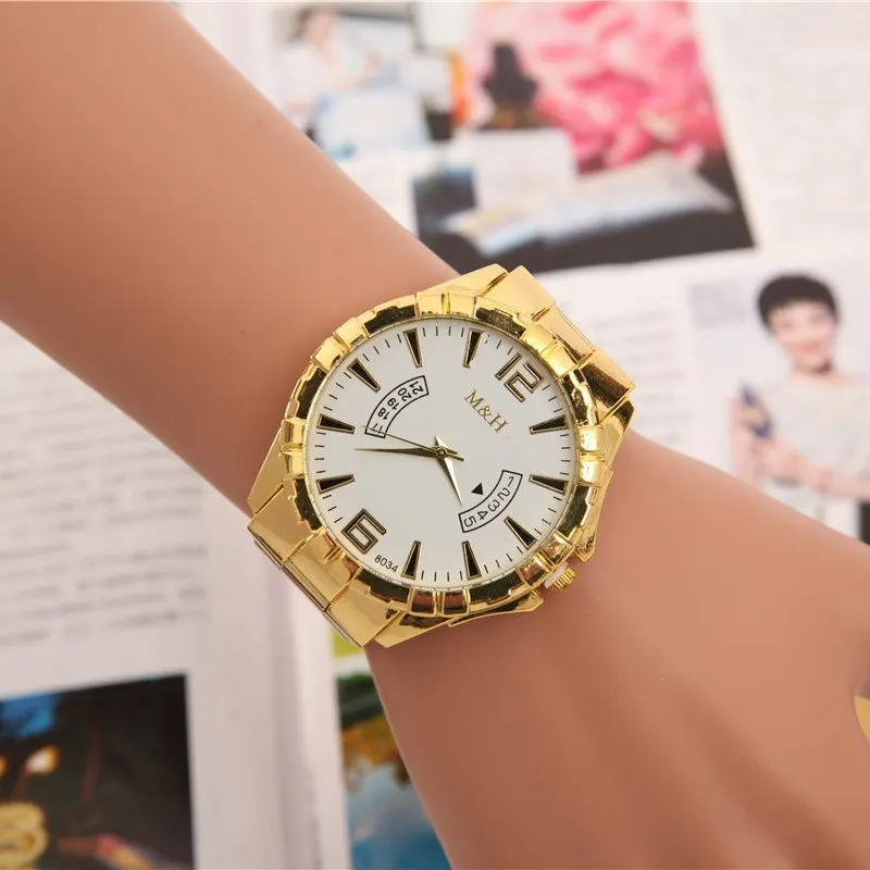 High quality golden steel watch men luxurious alloy wristwatches fashion imitative calendar quartz sport watch relogio masculino
High quality golden steel watch men luxurious alloy wristwatches fashion imitative calendar quartz sport watch relogio masculino