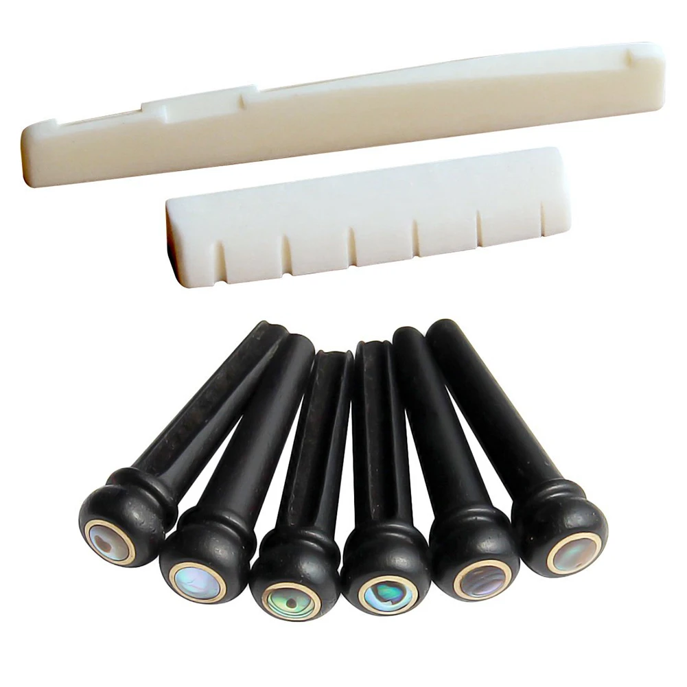 6 String Acoustic Guitar Bone Bridge Saddle and Nut and 6pcs Ebony Guitar Bridge Pins White+Black
6 String Acoustic Guitar Bone Bridge Saddle and Nut and 6pcs Ebony Guitar Bridge Pins White+Black