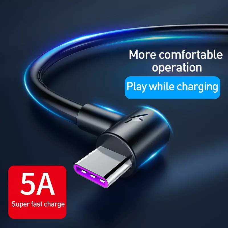 

90 Degree 5A Usb Type-c Cable Fast Charging for Samsung S20 Plus S20+ Xiaomi Redmi Note 9 8 Pro Cabo Usb Tipo C 1m 1.5m 2m Wires