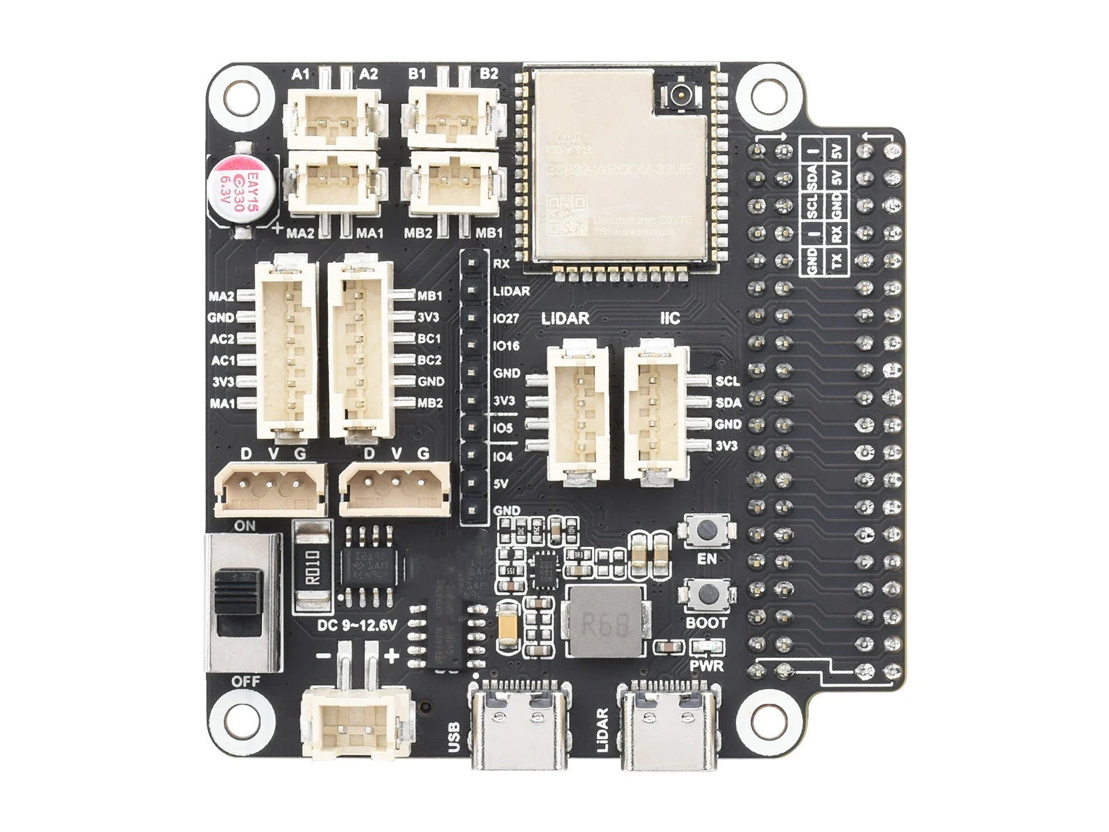 The robot universal driver board is based on the ESP32 multifunctional interface, which supports Wi-Fi and Bluetooth ESP-NOW
The robot universal driver board is based on the ESP32 multifunctional interface, which supports Wi-Fi and Bluetooth ESP-NOW