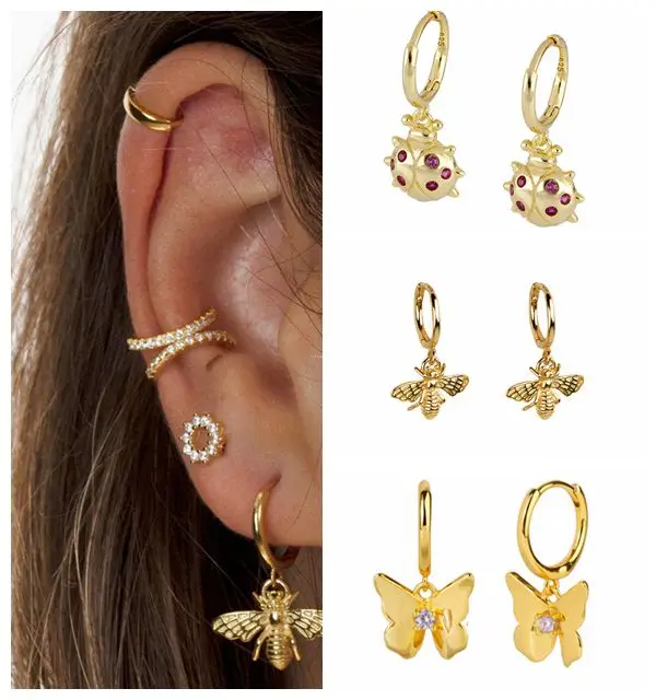 925 Sterling Silver Needle Cute Insect Hoop Earring For Women Bee Butterfly Metal Pendant European and American Fashion Earring
925 Sterling Silver Needle Cute Insect Hoop Earring For Women Bee Butterfly Metal Pendant European and American Fashion Earring