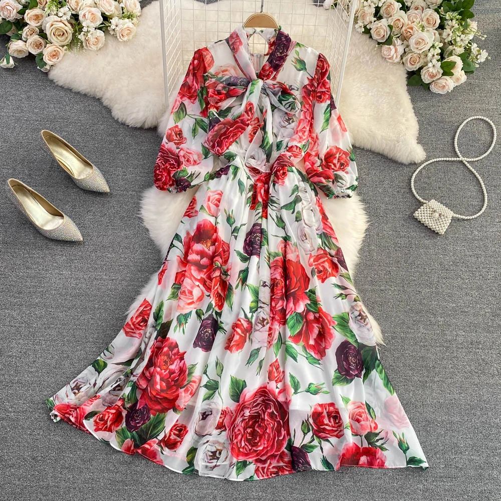 Clothland Women Sweet Floral Chiffon Vestido Bow Tie Three Quarter Sleeve Summer Beach Style Chic Vestido Maxi LA481
Clothland Women Sweet Floral Chiffon Vestido Bow Tie Three Quarter Sleeve Summer Beach Style Chic Vestido Maxi LA481