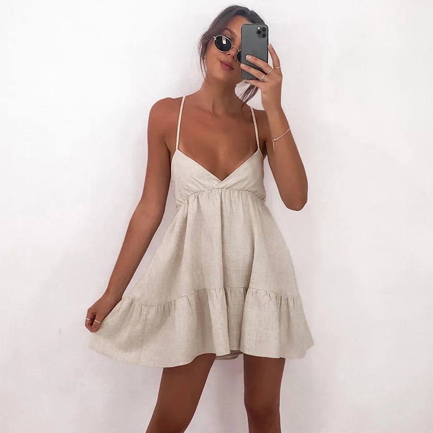 2022 Vintage Cotton Linen Women Dress Sexy V-Neck Sleeveless Korean Harujuku Ruffles Backless French Retro Boho Party Dress
2022 Vintage Cotton Linen Women Dress Sexy V-Neck Sleeveless Korean Harujuku Ruffles Backless French Retro Boho Party Dress