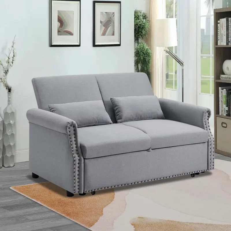 Convertible Sofa Bed with Pull Out Sleeper Bed, Nailhead Trim Loveseat for Living Room - Light Gray Nordic chair Futons sofa Fut
Convertible Sofa Bed with Pull Out Sleeper Bed, Nailhead Trim Loveseat for Living Room - Light Gray Nordic chair Futons sofa Fut