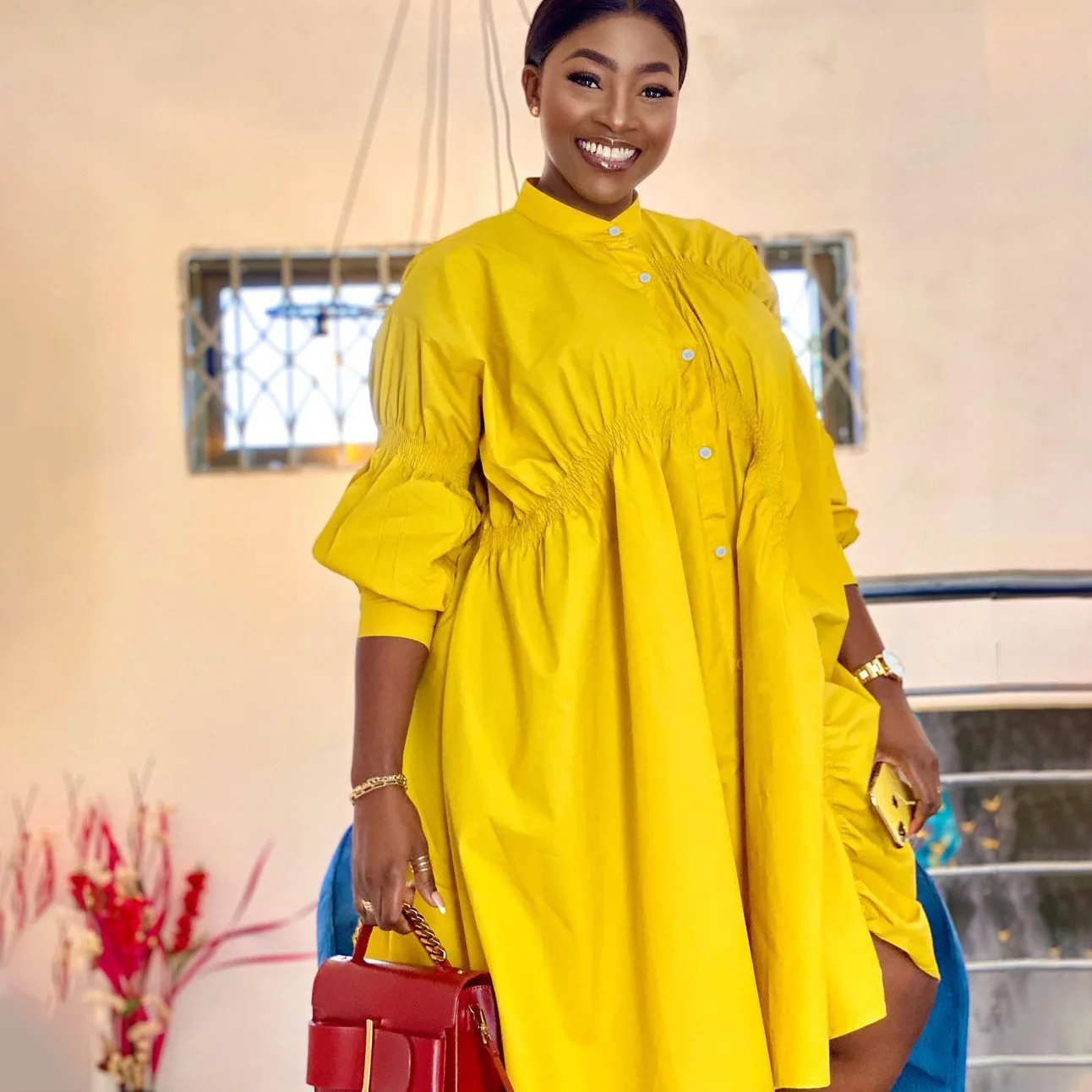 Women's Sexy Cotton Pleated Loose Plus Size Dress 2022 Spring Stand Collar Single Breasted Casual Dress Long Sleeve Office Dress
Women's Sexy Cotton Pleated Loose Plus Size Dress 2022 Spring Stand Collar Single Breasted Casual Dress Long Sleeve Office Dress