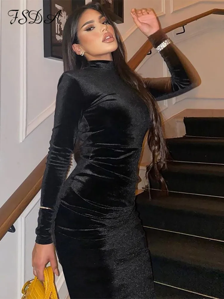 FSDA Turtleneck 2022 Autumn Winter Velvet Black Bodycon Dress Women Maxi Long Sleeve Casual Party Dresses Elegant Club
FSDA Turtleneck 2022 Autumn Winter Velvet Black Bodycon Dress Women Maxi Long Sleeve Casual Party Dresses Elegant Club