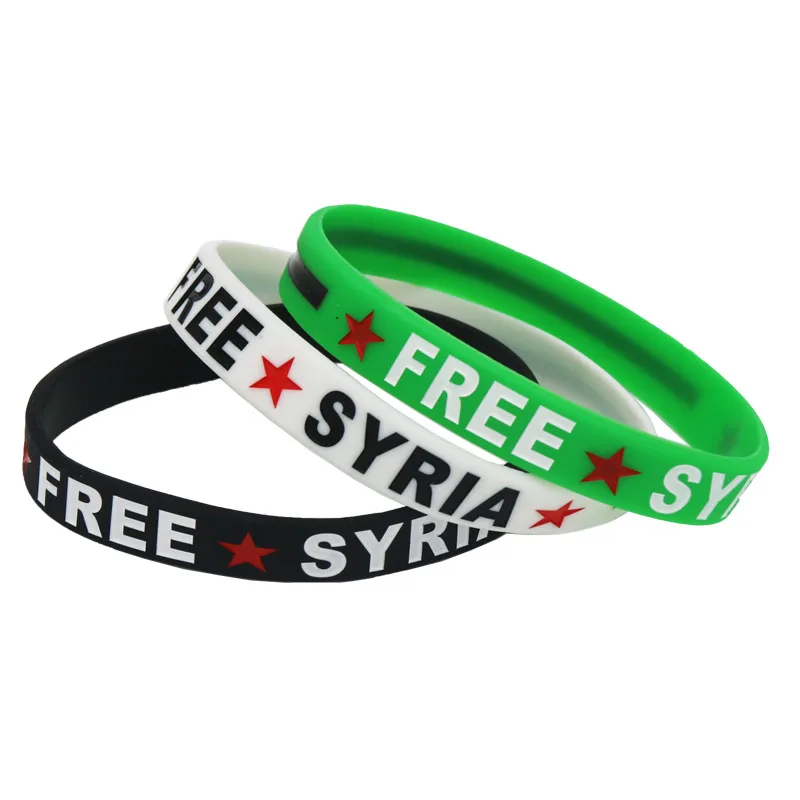 

1PC Hot Sale Peace-Loving Free Syria Silicone Wristband Debossed Letter Star Silicone Bracelet &Bangles Women Men Jewelry SH084