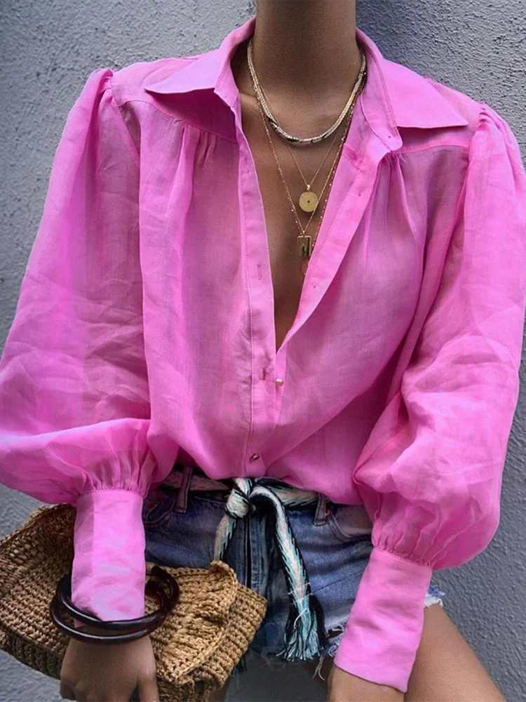 Women Blouses 2022 Autumn Office Lady Colorful Shirts Lantern Sleeve Buttons Pink White Blue Orange Blouse Sexy Tops
Women Blouses 2022 Autumn Office Lady Colorful Shirts Lantern Sleeve Buttons Pink White Blue Orange Blouse Sexy Tops
