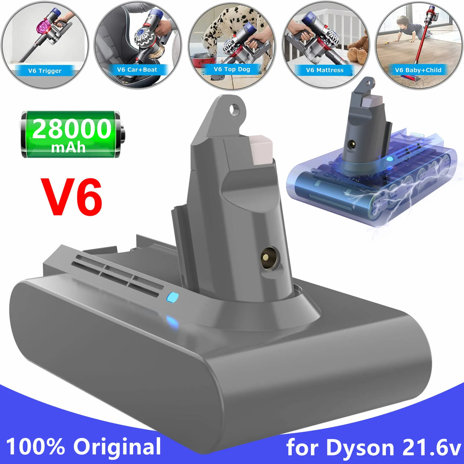 100% Оригинальный литий-ионный аккумулятор 21,6 в 28000 мАч для пылесоса Dyson V6 DC58 DC59 DC62 DC74 SV09 SV07 SV03 965874-02, аккумулятор L30
100% Оригинальный литий-ионный аккумулятор 21,6 в 28000 мАч для пылесоса Dyson V6 DC58 DC59 DC62 DC74 SV09 SV07 SV03 965874-02, аккумулятор L30