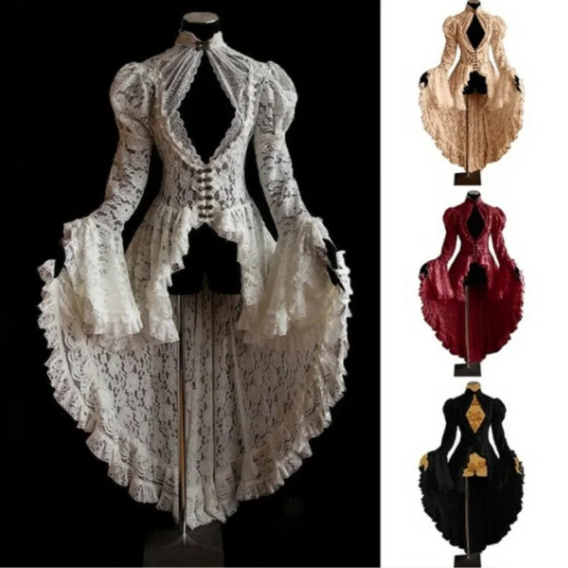 Vintage Solid Lace Stand Collar Puff Sleeve High Waist Ruffle Long Dress Nigeria Dresses For Women Halloween Cosplay Vestidos
Vintage Solid Lace Stand Collar Puff Sleeve High Waist Ruffle Long Dress Nigeria Dresses For Women Halloween Cosplay Vestidos