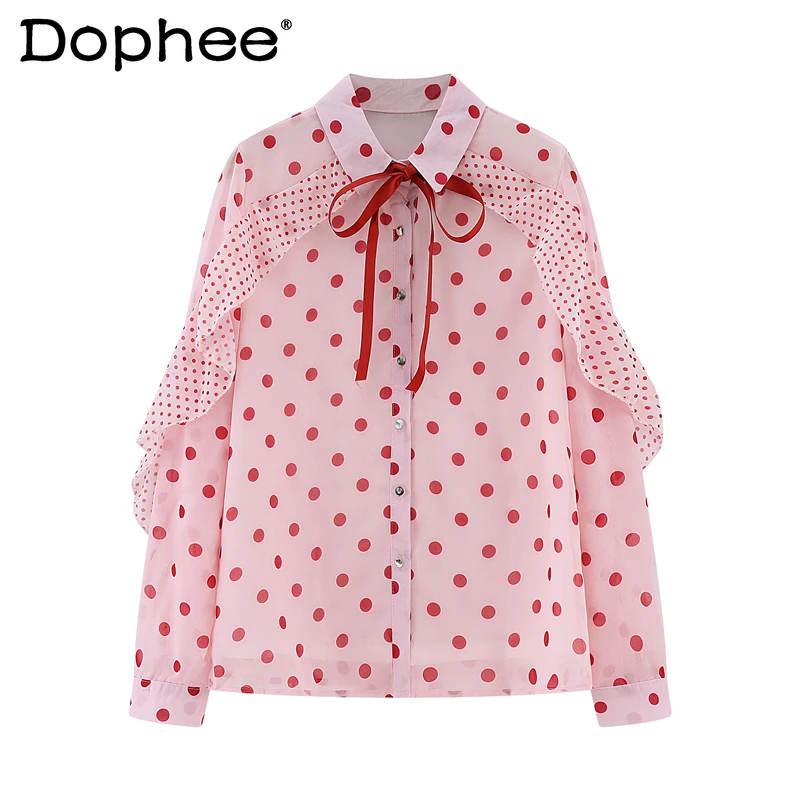 Ruffled Design Lace-up Polka Dots Chiffon Blouses Women 2022 New Spring Summer Long Sleeve Fashion Loose Women Pink Shirt Blusas
Ruffled Design Lace-up Polka Dots Chiffon Blouses Women 2022 New Spring Summer Long Sleeve Fashion Loose Women Pink Shirt Blusas
