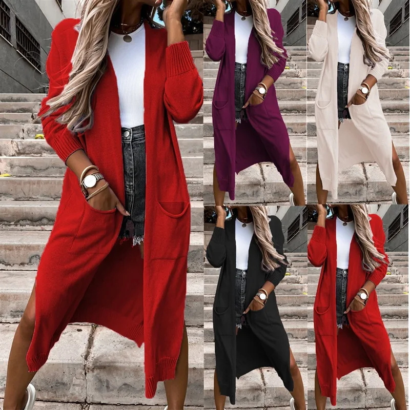 Autumn New Casual Ladies Sweater Pocket Knitted Long Slit Ladies Knit Cardigan Women
Autumn New Casual Ladies Sweater Pocket Knitted Long Slit Ladies Knit Cardigan Women