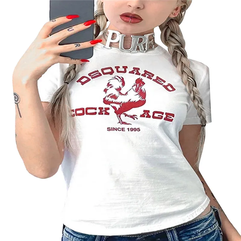 Women Casual Graphic T-Shirts Short Sleeve Round Neck Cock Letter Printed Y2K Tee Tops for Teens Girls Summer Clothing Aesthetic
Women Casual Graphic T-Shirts Short Sleeve Round Neck Cock Letter Printed Y2K Tee Tops for Teens Girls Summer Clothing Aesthetic
