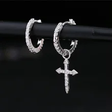 Y2K Gothic Mini Zircon Cross Drop Pendant Hoop Earrings Punk Hip Hop Female Piercing Dangle Earrings For Women Men Jewelry