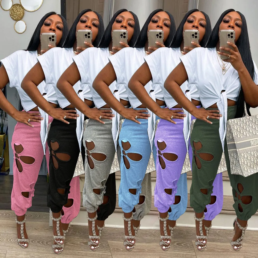 New Casual Drawstring Pullover Short Sleeve Tie Solid T-Shirt Flower Hole Pants Women Street Sportswear Two-piece Matching Suits
New Casual Drawstring Pullover Short Sleeve Tie Solid T-Shirt Flower Hole Pants Women Street Sportswear Two-piece Matching Suits