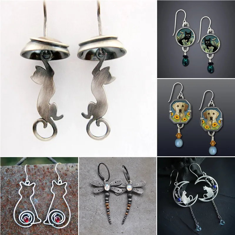 Simple Personality Handmade Carved Cat Earrings for Women Vintage Silver Color Metal Animal Dangle Earrings Jewelry Wholesale
Simple Personality Handmade Carved Cat Earrings for Women Vintage Silver Color Metal Animal Dangle Earrings Jewelry Wholesale