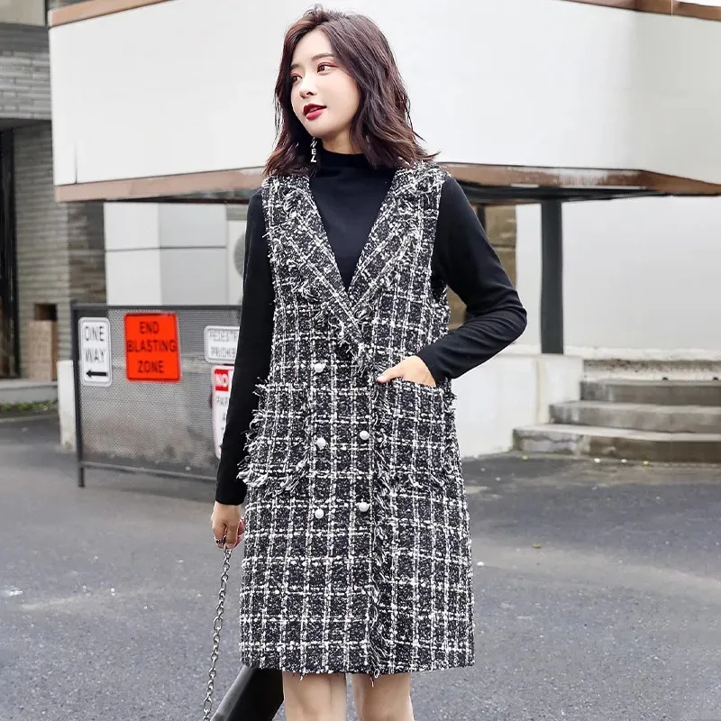 Women's Vest Spring Autumn Plaid Double Breasted Pocket Lapel Sleeveless Long Jacket Fashion Versatile Commuter Female Clothing
Women's Vest Spring Autumn Plaid Double Breasted Pocket Lapel Sleeveless Long Jacket Fashion Versatile Commuter Female Clothing