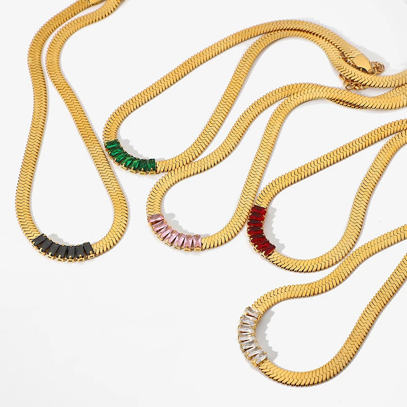 Stainless Steel Jewelry Fashion Snake Chain Necklace Men Women Gold Plated Exquisite Colored Zircon Rectangular New Hot Sale
Stainless Steel Jewelry Fashion Snake Chain Necklace Men Women Gold Plated Exquisite Colored Zircon Rectangular New Hot Sale