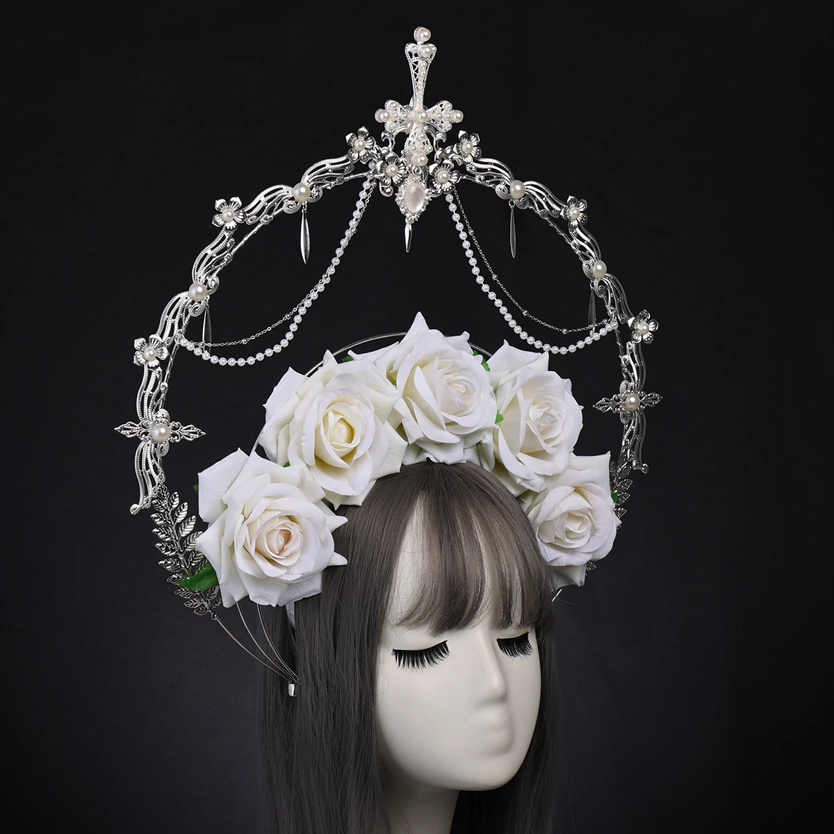 

Rococo Baroque Halo Headpiece Virgin Sun Goddess Angel KC Gothic Party Floral Tiara Wedding Headband Lolita Accessories
