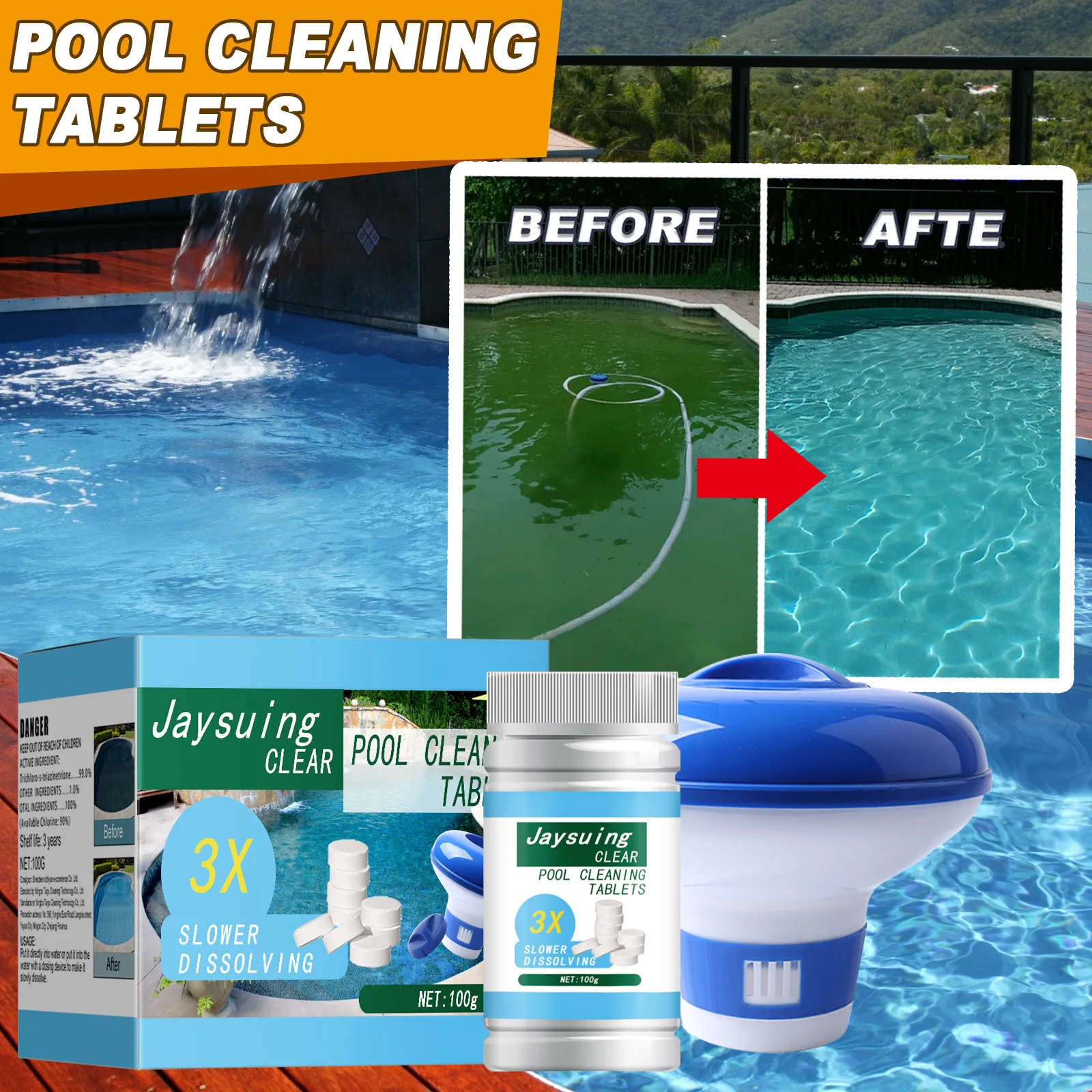Swim Pool Effervescent Tablet Dispenser Clean Moss Algae Removal Supplies Automatic Dissolving Pool Skimmer Clean Disinfection
Swim Pool Effervescent Tablet Dispenser Clean Moss Algae Removal Supplies Automatic Dissolving Pool Skimmer Clean Disinfection