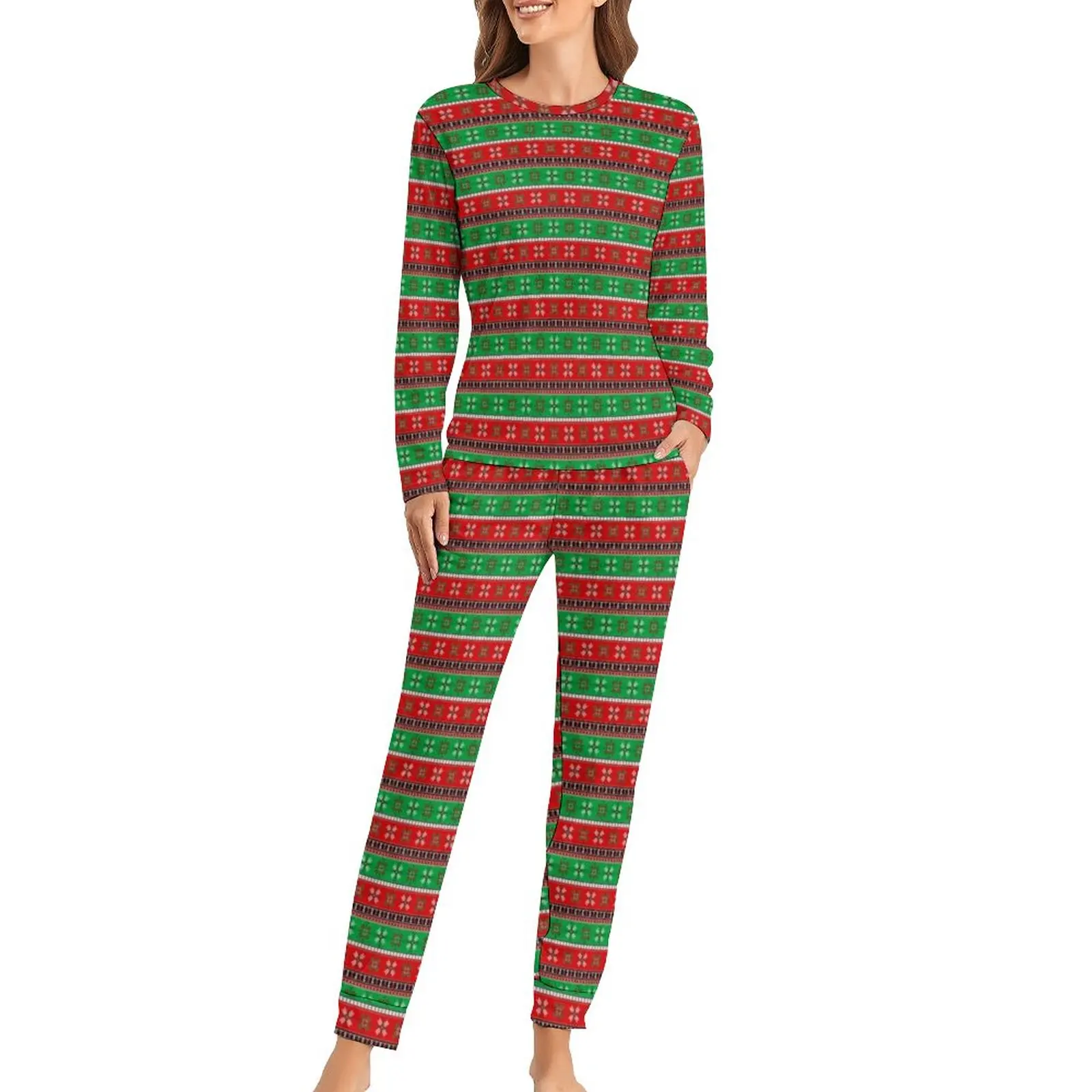 

Рождественская пижама в стиле ретро, женская модная пижама с принтом снежинок, весенняя одежда для сна, комплект домашней пижамы большого размера из 2 предметов