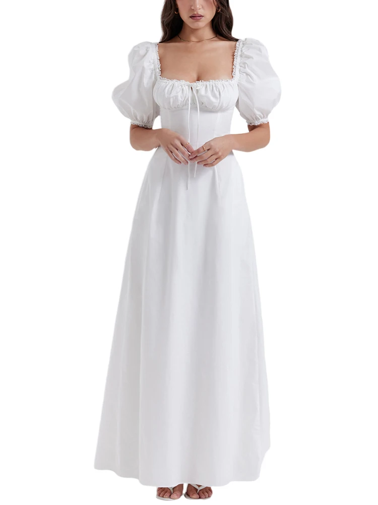 Women Puff Sleev Off Shoulder Long Dress, Elegant Vintage Boho Square Neck Tie-up Lace Patchwork Summer Dress Streetwear
Women Puff Sleev Off Shoulder Long Dress, Elegant Vintage Boho Square Neck Tie-up Lace Patchwork Summer Dress Streetwear
