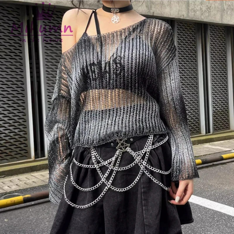 Harajuku Punk Rock Loose Gradient Sweater Y2k Crop Top Gothic Letter Print Hollow Out Sexy Women Knitted Jumpers Chic Streetwear
Harajuku Punk Rock Loose Gradient Sweater Y2k Crop Top Gothic Letter Print Hollow Out Sexy Women Knitted Jumpers Chic Streetwear