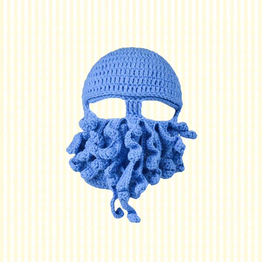 

Novelty Handmade Funny Octopus Hat Squid Knitted Head Mask Crochet Unisex Gift for Stage Performance (Blue)
