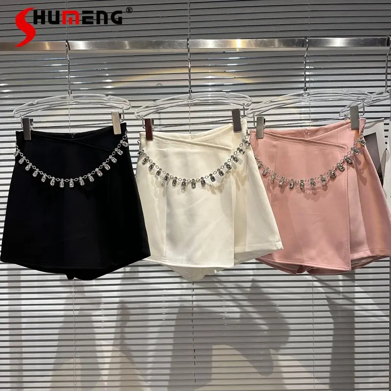 2023 Summer New Rhinestone Metal Chain Waist Chain Diagonal Short Skirt Women's Solid Color Mini Skirt Faldas Mujer
2023 Summer New Rhinestone Metal Chain Waist Chain Diagonal Short Skirt Women's Solid Color Mini Skirt Faldas Mujer