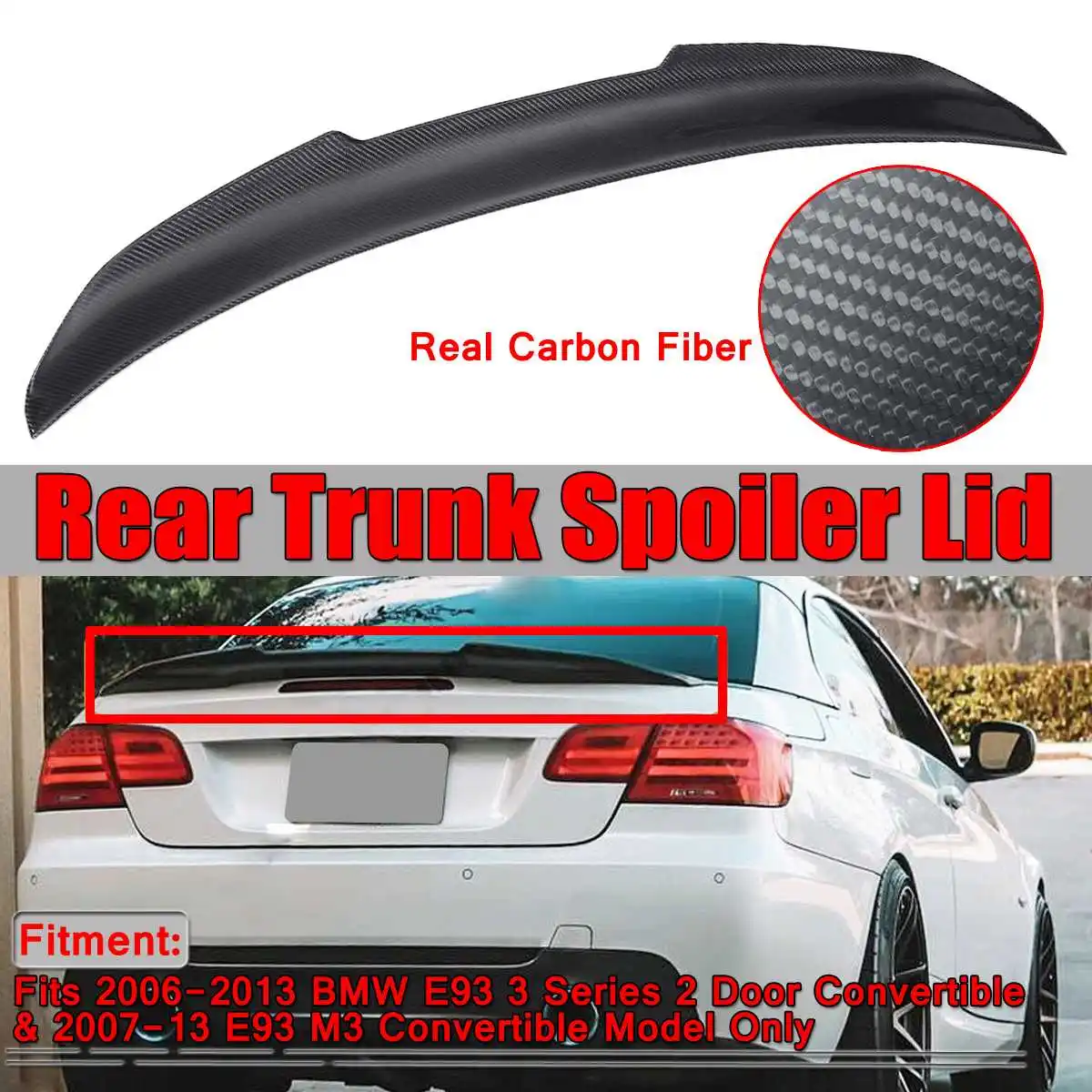 Real Carbon Fiber HighKick Car Trunk Rear Racing Spoiler Wing Lid For BMW E93 3 Series 2Dr 335i 328i M3 Convertible 2007-2013
Real Carbon Fiber HighKick Car Trunk Rear Racing Spoiler Wing Lid For BMW E93 3 Series 2Dr 335i 328i M3 Convertible 2007-2013