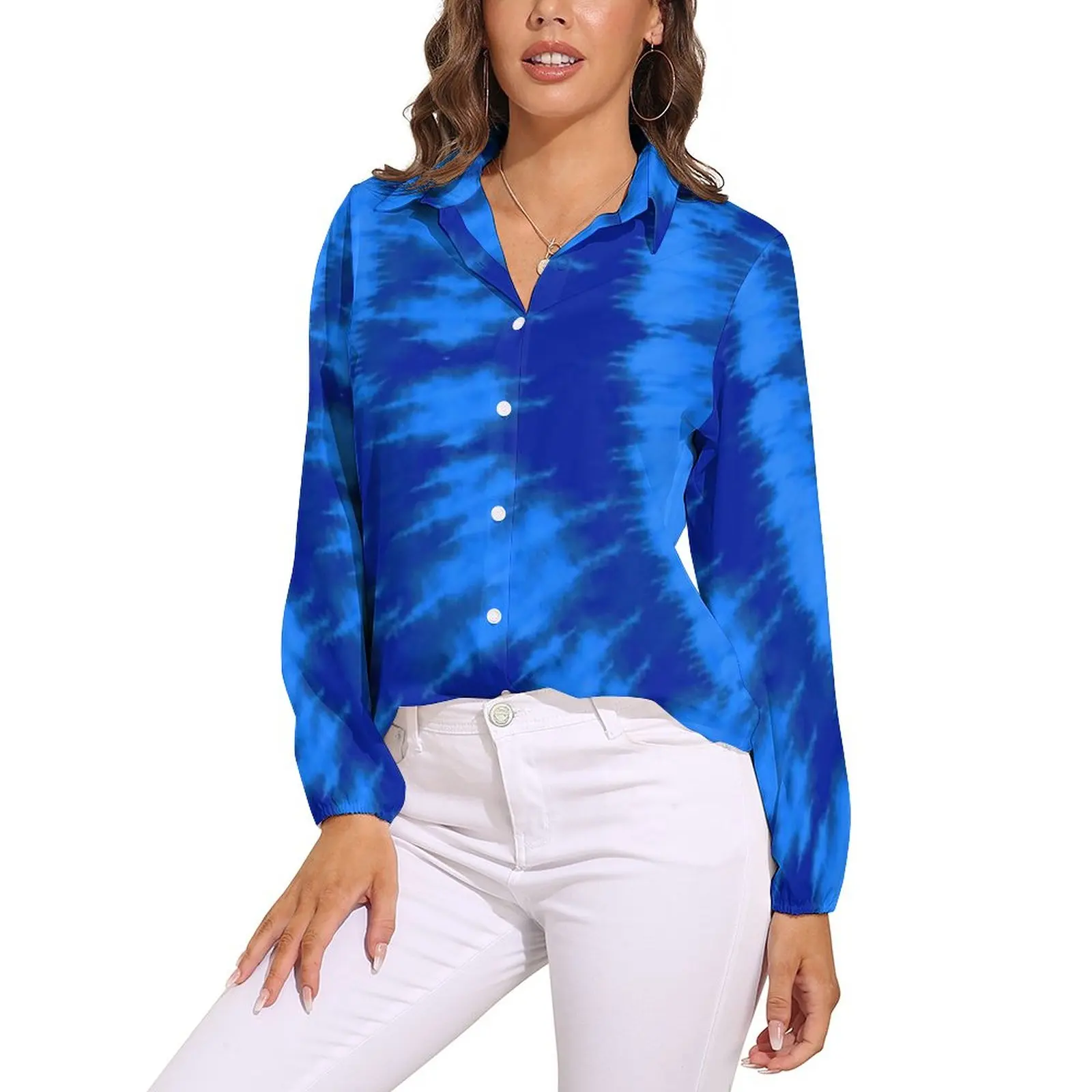 Blue Swirl Tie Dye Blouse Midnight Blue And Aqua Vintage Print Blouses Women Long-Sleeve Street Style Shirt Summer Oversized Top
Blue Swirl Tie Dye Blouse Midnight Blue And Aqua Vintage Print Blouses Women Long-Sleeve Street Style Shirt Summer Oversized Top