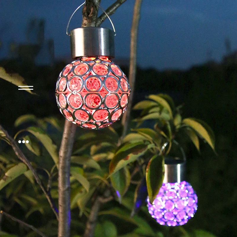 

Colorful Discoloration Solar LED Hanging Light Waterproof Hollow Out Ball Lamp For Outdoor Garden Patio Decoration