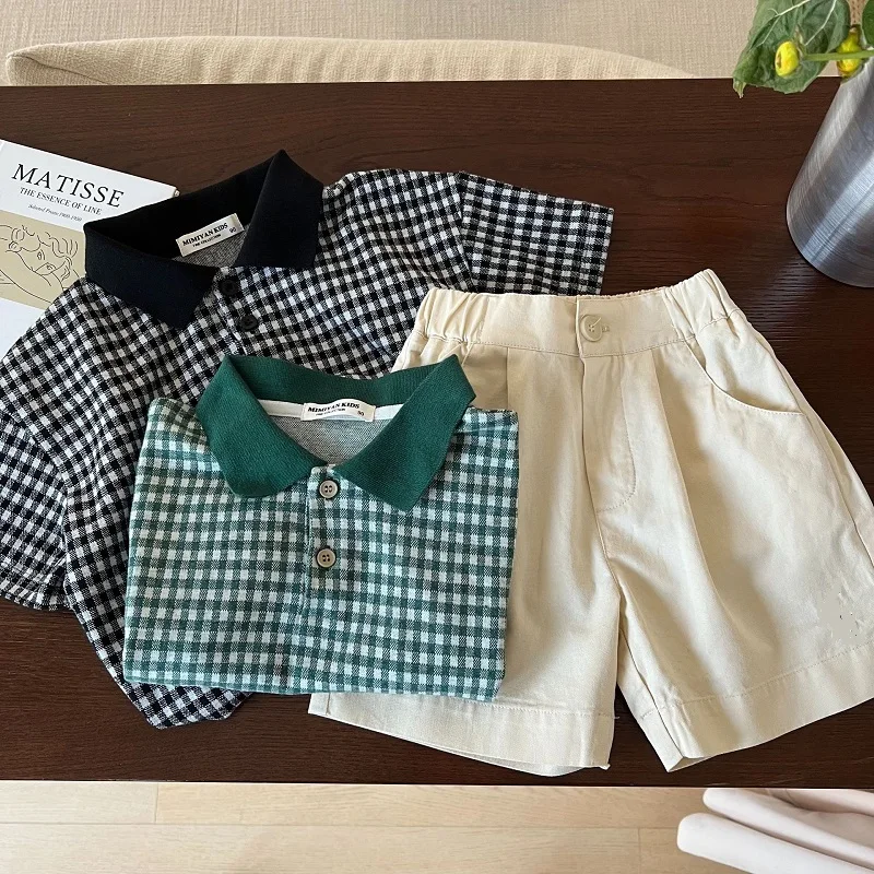 Summer Boys T Shirt Korean Cotton Button Plaid Lapel Camisa Casual Shirt Baby Pullover Short-sleeve T Shirts Unisex Baby Clothes
Summer Boys T Shirt Korean Cotton Button Plaid Lapel Camisa Casual Shirt Baby Pullover Short-sleeve T Shirts Unisex Baby Clothes