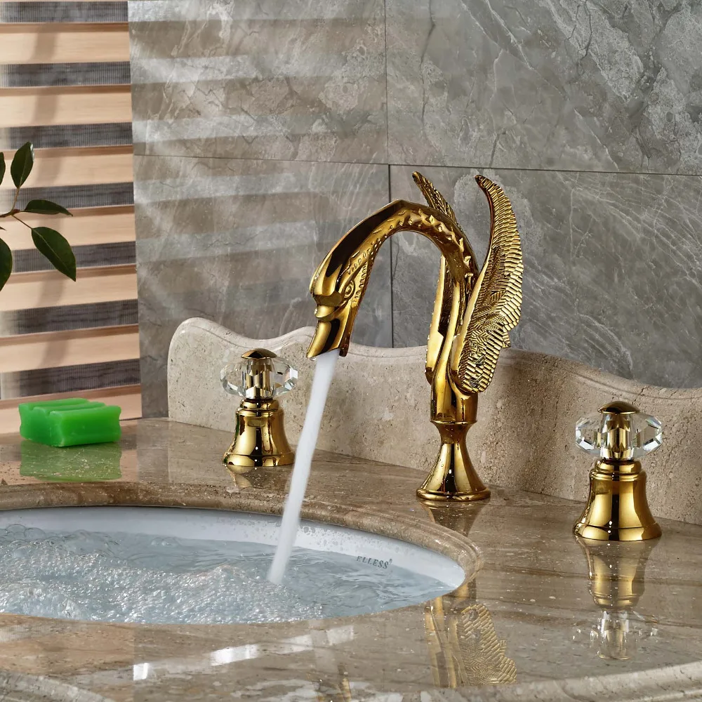 Wholesale And Retail Luxury Golden Swan Basin Faucet Crystal Handles Deck Mounted Widespread Vanity Sink Mixer Tap Tub Faucet
Wholesale And Retail Luxury Golden Swan Basin Faucet Crystal Handles Deck Mounted Widespread Vanity Sink Mixer Tap Tub Faucet