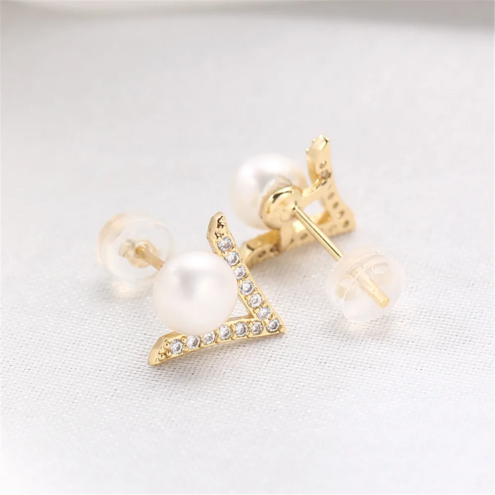 14K gold color preserving V-shaped geometric pearl S925 silver needle Earrings DIY accessories simple female
14K gold color preserving V-shaped geometric pearl S925 silver needle Earrings DIY accessories simple female