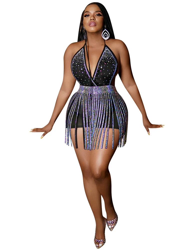 Tassel Skirts 2 Piece Sets Women Halter Backless Playsuit Tops Matching Set 2022 New Diamond Sexy Beach Short Skirt Suit Outfits
Tassel Skirts 2 Piece Sets Women Halter Backless Playsuit Tops Matching Set 2022 New Diamond Sexy Beach Short Skirt Suit Outfits