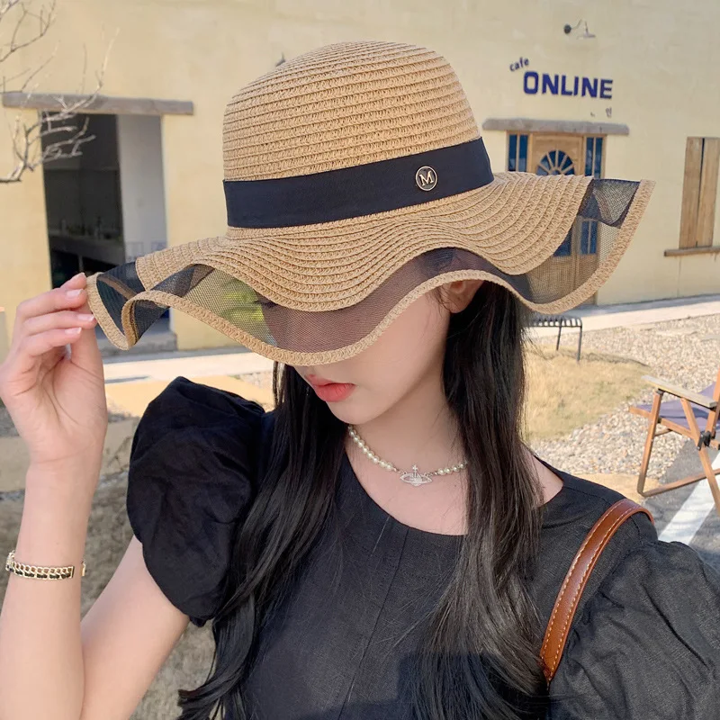 

Шляпа женская Соломенная в Корейском стиле, Панама от солнца со стандартной лентой M для путешествий и отпуска, с широкими полями, летняя