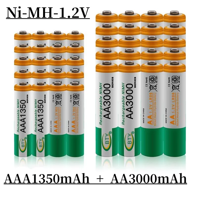 

1.2V AA 3000Mah Nimh Rechargeable Battery Aaa Battery 1350MA 1.2VAA Battery For MP3, Mobile Rc, For Led Flashlight Toys AA1.2v
